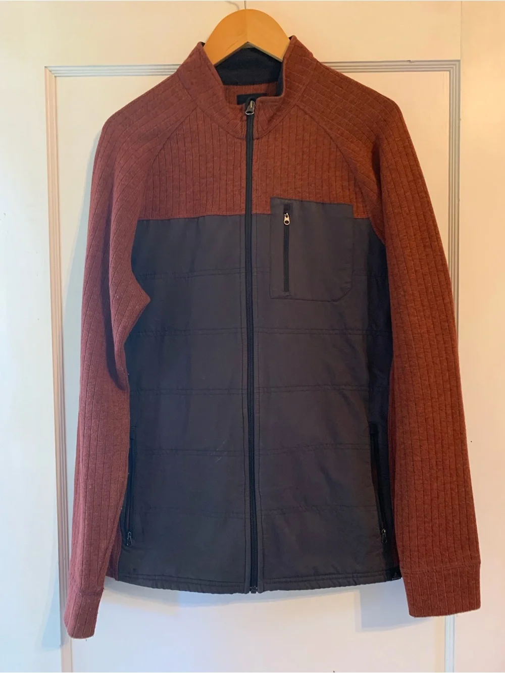 Prana Men's Rust & Charcoal Wool Sweater Jacket